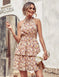 backless summer dress | boho printed halter dress | ruffle trim beach dress | energy saving