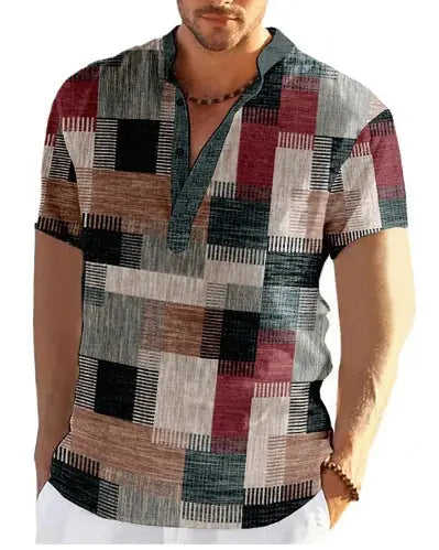 Mens Simple Linen Printed Top For Spring And Autumn Linen 09 - close-up detail shot