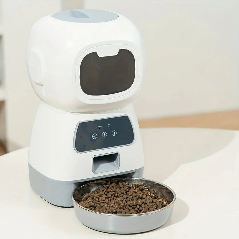 timed automatic pet feeder | large capacity pet feeder | visible food level feeder | energy saving