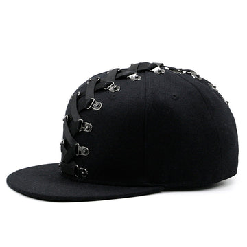 Punk Hip Hop Baseball Woven Belt Handmade Rivet Men And Women Flat-brimmed Cap meifu market