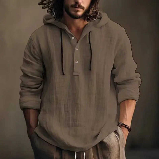 New Wish Cotton Linen Shirt Hooded Sweater Long Sleeve Hooded Casual Daily Clothing Dark Brown - available style options