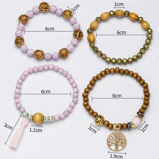 elastic bangle bracelet set | wooden beads jewelry | adjustable tree of life bracelet | energy saving