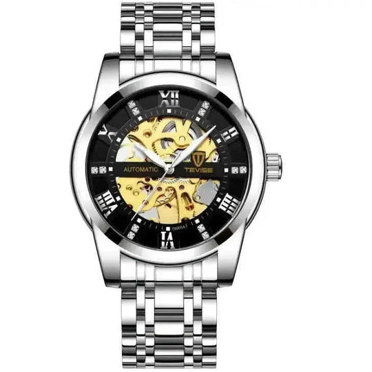 automatic mechanical movement | stainless steel case | 50m waterproof rating | ultrasonic cleaning