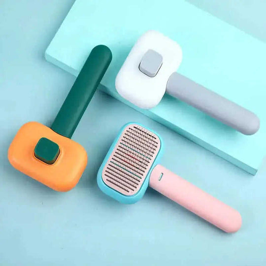 New Pet Cat Dog Hair Brush Hair Massage Comb Open-Knot Brush Grooming Cleaning Tool Stainless Steel Comb Green - angle vie...