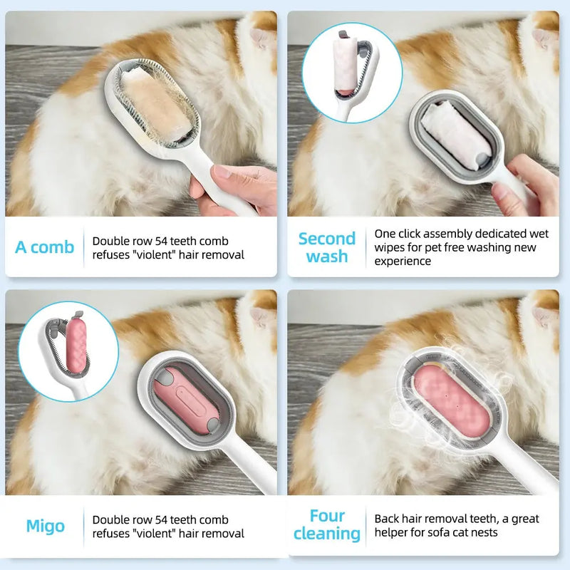 Cat Hair Brush With Water, Sticky Brush For Cats, 4 In-1 Cat Grooming Brush Creative Update Cat Dog Grooming Comb With Water Tank Double-Sided Hair Removal Brush Kitten Pet Supplies Accessories Meifu Market