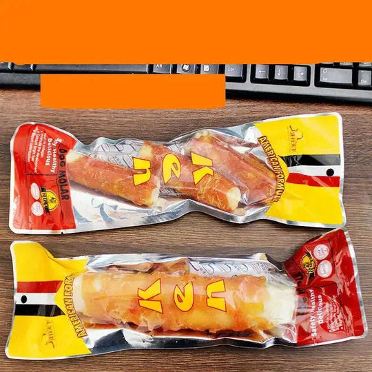 Dog teeth cleaning bones 3 small chicken flavors - side view showing details
