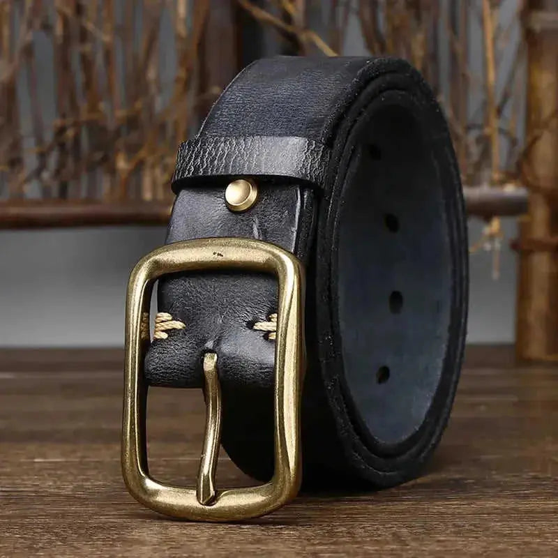 vintage distressed leather belt | brass buckle belt for men | genuine cowhide leather belt | energy saving