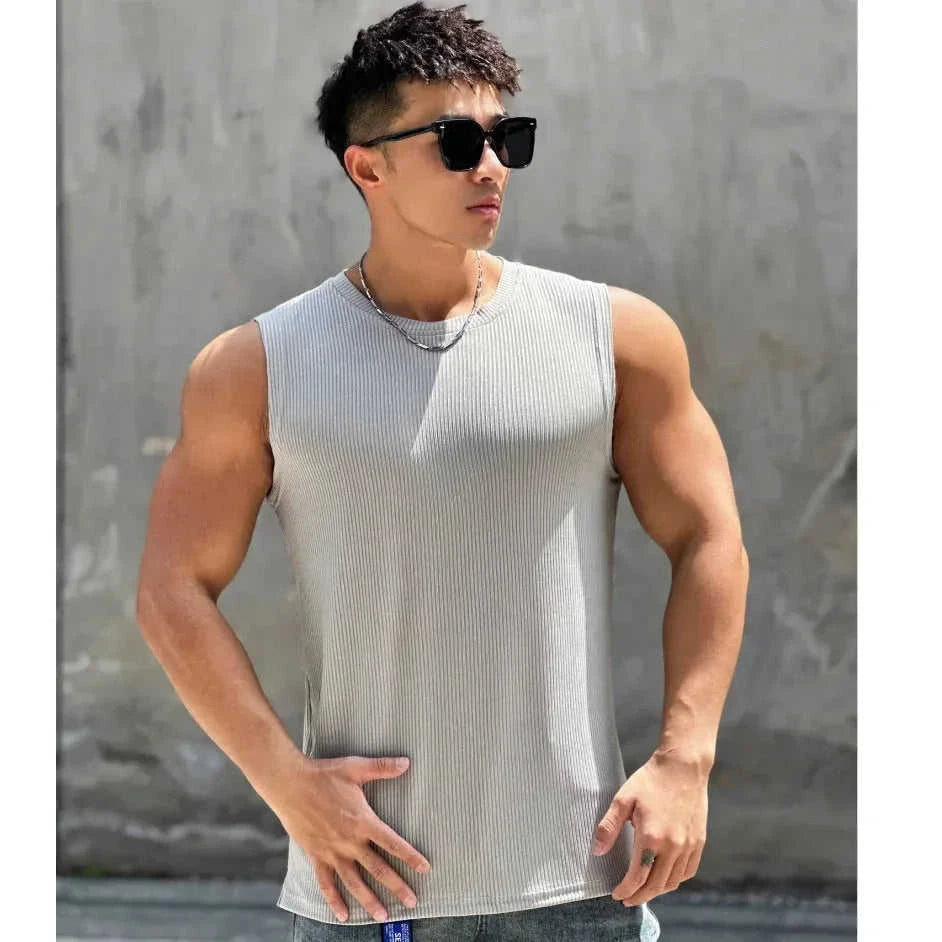 quick-dry fabric workout vest | breathable sleeveless training top | mens striped running tank top | ultrasonic cleaning