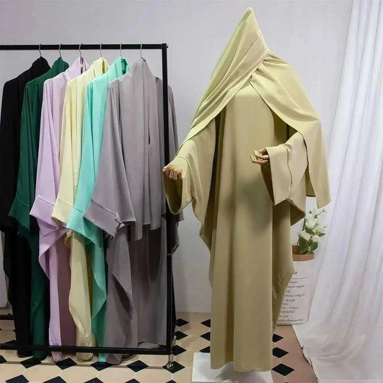 solid color abaya set | lightweight cotton robe | long sleeve maxi dress | energy saving