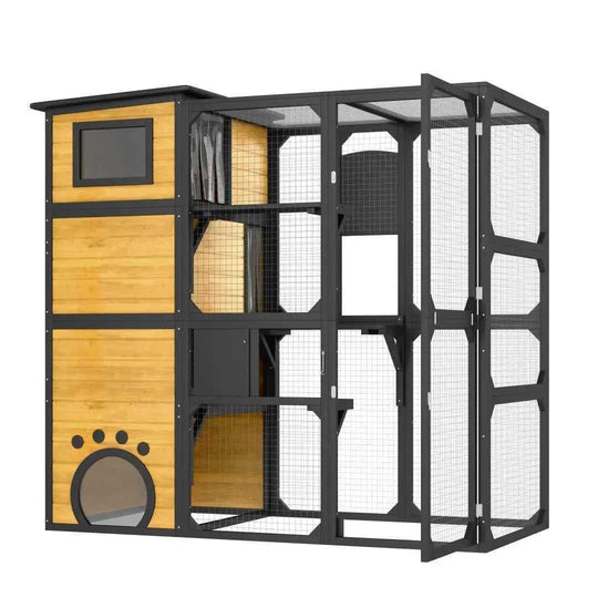 GO Large Cat Catio 4 Tiers Cat Enclosure For Outdoor, Cat House Weatherproof Attached To Window For Multiple Cats With Pla...