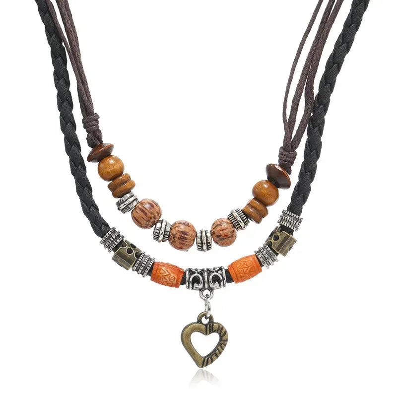 stainless-steel pendant necklace | layered leather bead necklace | vintage coin pendant jewelry | ultrasonic cleaning