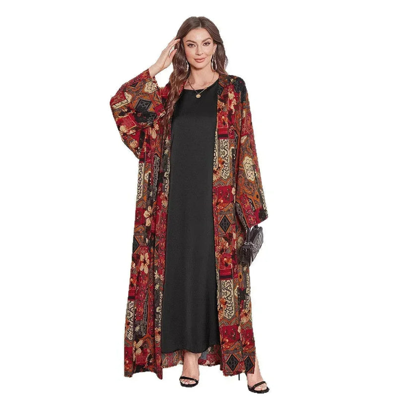 long-sleeve kaftan dress | embroidered abaya robe | lightweight cotton maxi dress | energy saving