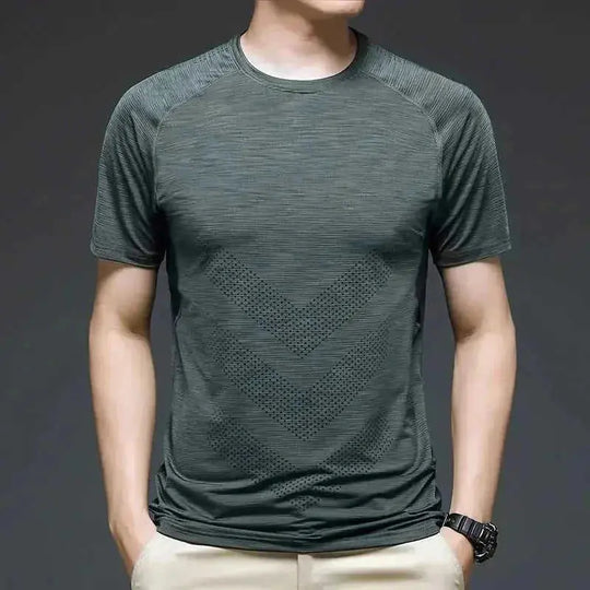 ice silk fabric t-shirt | quick drying athletic shirt | mens elastic training top | ultrasonic cleaning