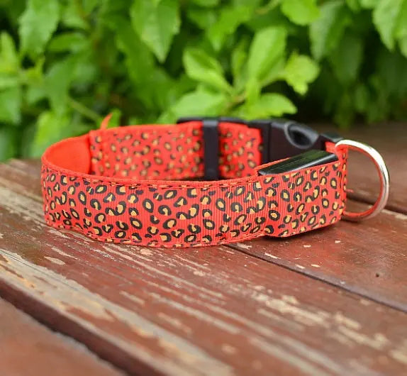 LED Dog Collar Safety Adjustable Nylon Leopard Pet Collar Meifu Market