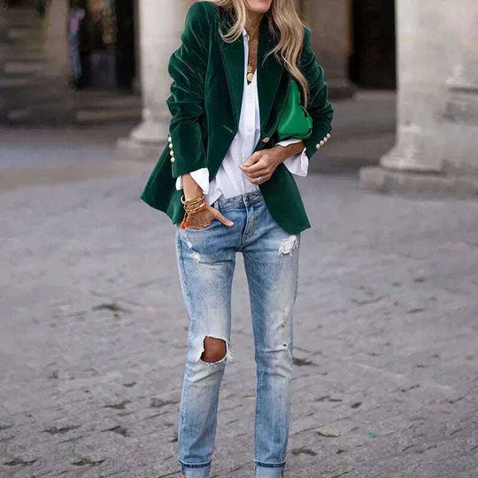 Women's Velvet Blazer Slim Fit Single Breasted Suit Jacket Meifu Market