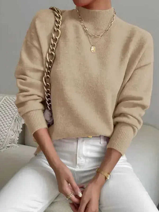 Autumn And Winter Half-high Collar Pullover Women's Fashion Solid Color Loose Knitted Top Meifu Market