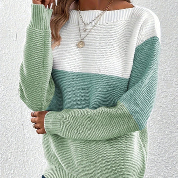 Pullover Knitted Sweater Fashion Round Neck Splicing Knitwear Loose Top Women's Clothing Meifu Market
