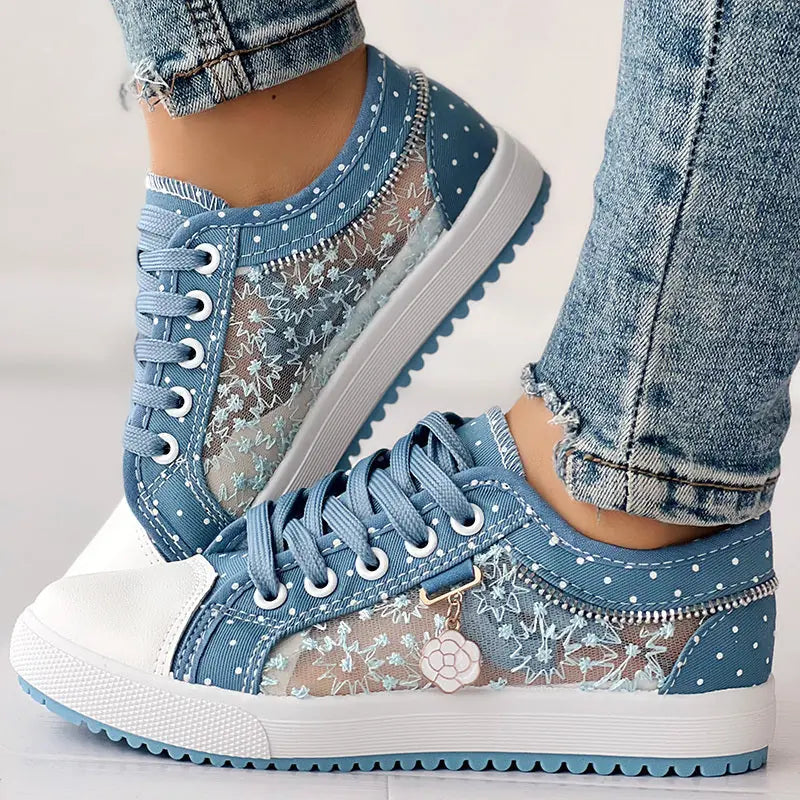 Floral Embroidered Polka Dot Print Sneakers Meifu Market