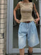 retro pleated denim shorts | wide leg denim shorts | straight cut denim shorts | ultrasonic cleaning