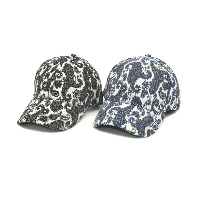 paisley pattern baseball cap | lightweight cotton blend cap | adjustable snapback closure | ultrasonic cleaning