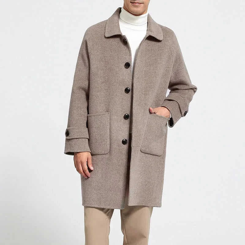 reversible wool coat | heavy wool overcoat | mid length mens coat | ultrasonic cleaning