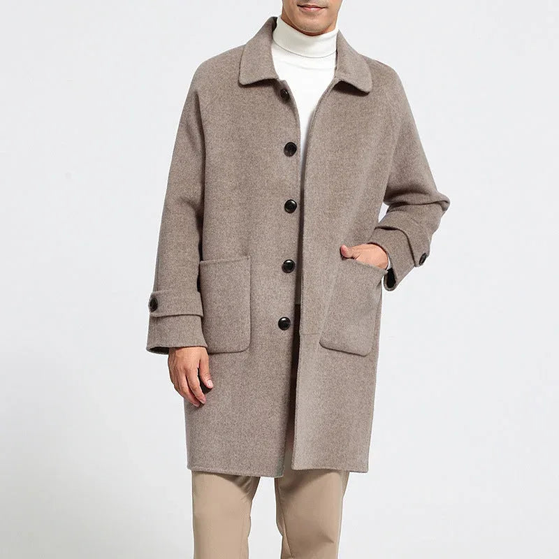 reversible wool coat | heavy wool overcoat | mid length mens coat | ultrasonic cleaning