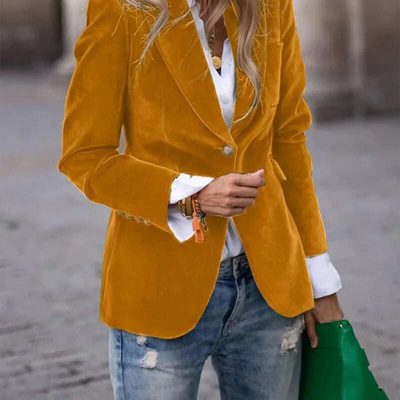 Women's Velvet Blazer Slim Fit Single Breasted Suit Jacket Meifu Market