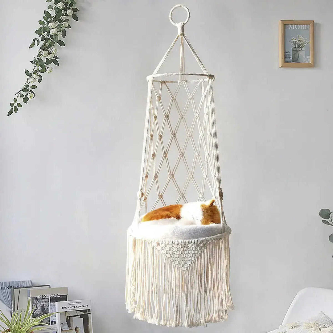 Macrame Hanging Pet Bed Macrame Cat Hammock Wall Hanging Cat Hammock Macrame Cat Bed-Pet Gifts Hammock Macrame Cat Swing B...