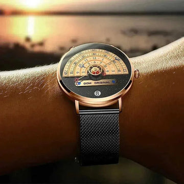 Men's 24-Hour Dial Quartz Watch – Stainless Steel Wristwatch, Gold & Silver