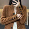 pure wool cardigan women | loose fit knitted coat | stand collar sweater | energy saving