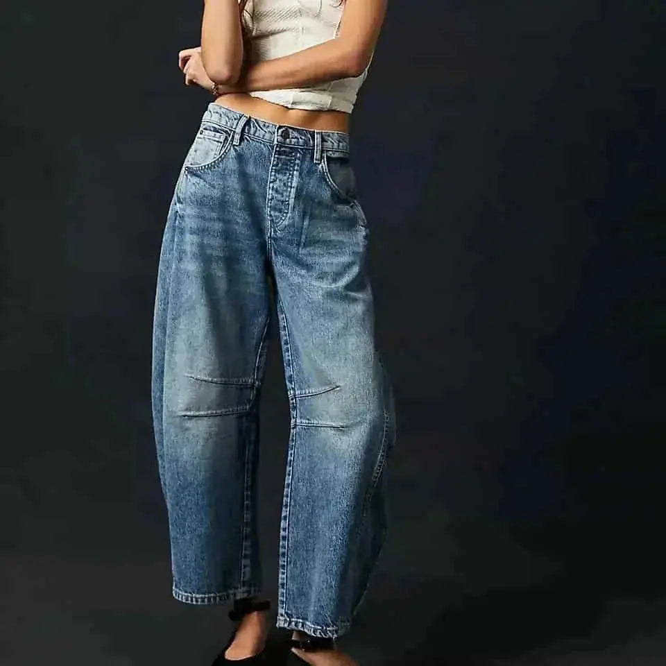low-waist wide-leg pants | washed denim fabric | high-rise casual trousers | energy saving
