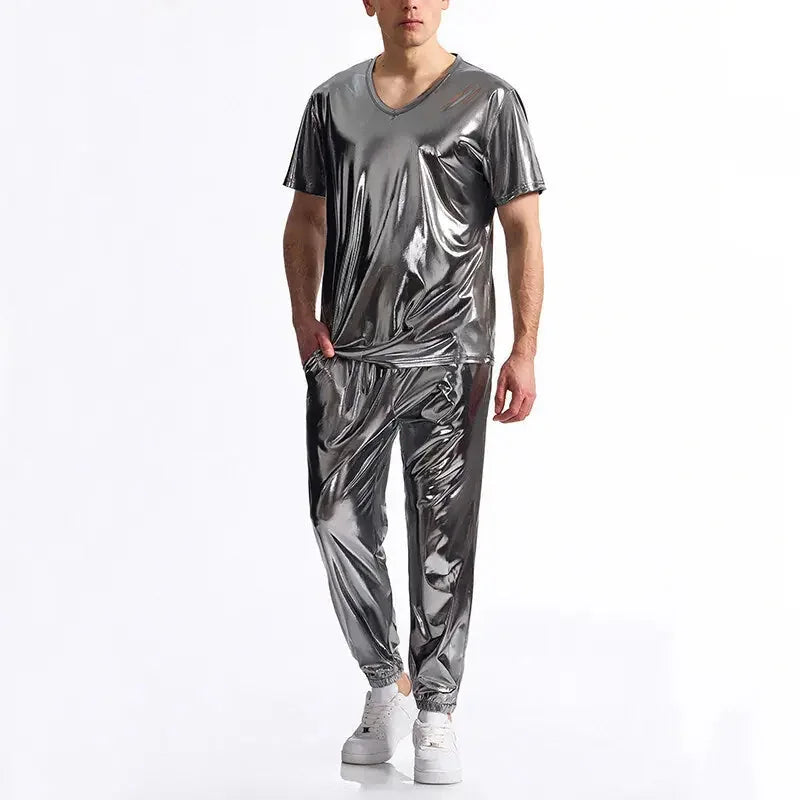 chrome-effect party suit | metallic disco blazer | shiny dance costume | energy saving