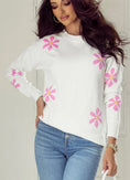 white flower pattern sweater | ribbed edge elegant sweater | womens floral knitwear | energy saving