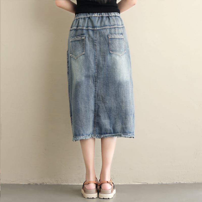 Plus Size Ethnic Style Denim Heavy Embroidery Skirt Meifu Market