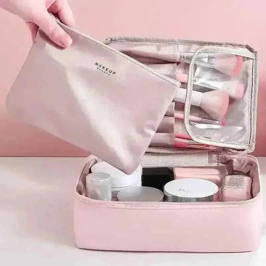 Large Capacity Waterproof Makeup Bag | Portable Organizers for Women Blue L - angle view with large capacity waterproof ma...