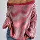 Women's Off-neck Shoulder-baring Sweater Contrast Color Meifu Market