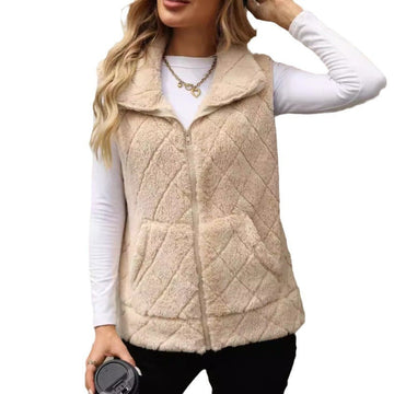 Women's Clothing Cardigan Zipper Loose Diamond Lattice Coat Plush Vest Meifu Market