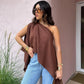 brown ribbed crop top | off shoulder summer top | stretchy cotton blend fabric | energy saving