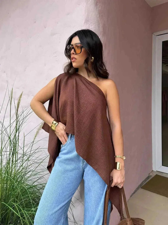 Brown Off Shoulder Crop Top - Meifu Market
