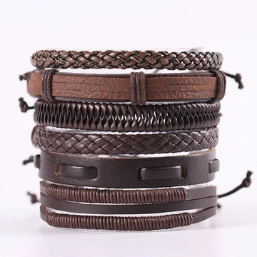 vintage leather bracelet for men | woven leather bracelet set | punk style charm bracelet | ultrasonic cleaning
