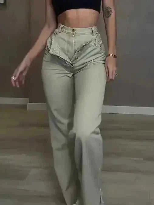 high-waisted denim jeans | double layer denim pants | stretchy mom jeans for women | energy saving