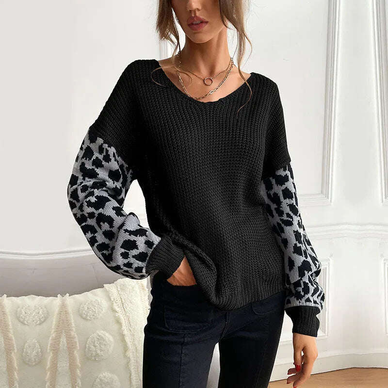 Round Neck Knit Pullover Leopard Sweater Meifu Market