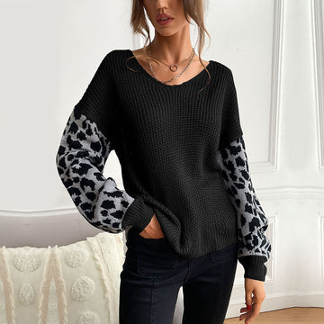 Round Neck Knit Pullover Leopard Sweater Meifu Market
