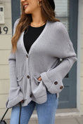 Fashion V-neck Knitted Cardigan Loose Sweater Long Sleeve Pocket Top Meifu Market