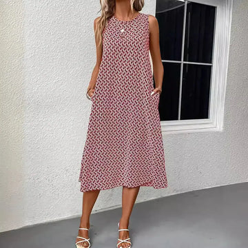 European And American Fashion Commuter Round Neck Sleeveless Dress Women