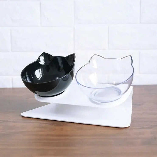 Non Slip Double Cat Bowl With Raised Stand Pet Food Cat Feeder Protect Cervical Vertebra Dog Bowl Transparent Pet Products...