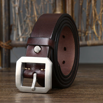 Thick Glossy Pure Cowhide Stainless Steel Belt meifu market