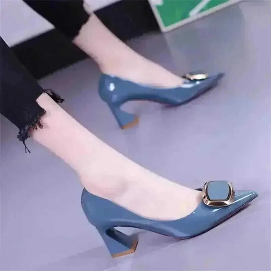 All-match Fashion Patent Leather Women's Shoes Shallow Mouth Pointed Mid Heel Women's Shoes - view 8 (material: suede,...