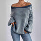 Women's Off-neck Shoulder-baring Sweater Contrast Color Meifu Market