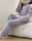 Autumn And Winter New Twist Zipper Couple Fleece-lined Thick Coral Fleece Pajamas Homewear Loungewear Sleepwear For Sleeping Meifu Market